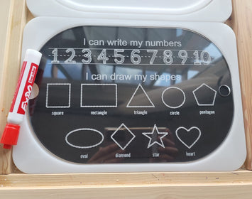 Dry-erase (acrylic) Numbers and Shapes Tracing board (Flisat table insert)