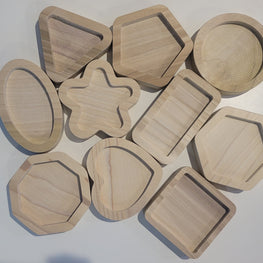 Set of 10 Wooden Shape Trays