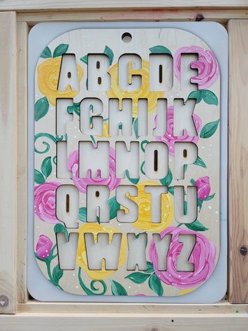 Handpainted Floral Alphabet Letter Puzzle Board, Large Flisat insert