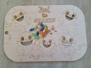 Feed the Sharks Wooden Color SortingLid