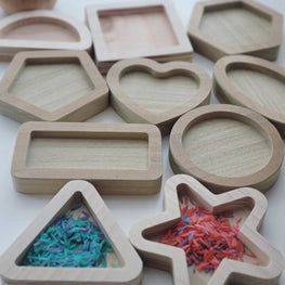 Set of 10 Wooden Shape Trays