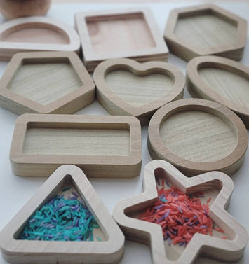 Set of 10 Wooden Shape Trays