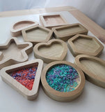 Set of 10 Wooden Shape Trays