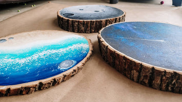 Moon playscape with craters, hand painted on wood slices